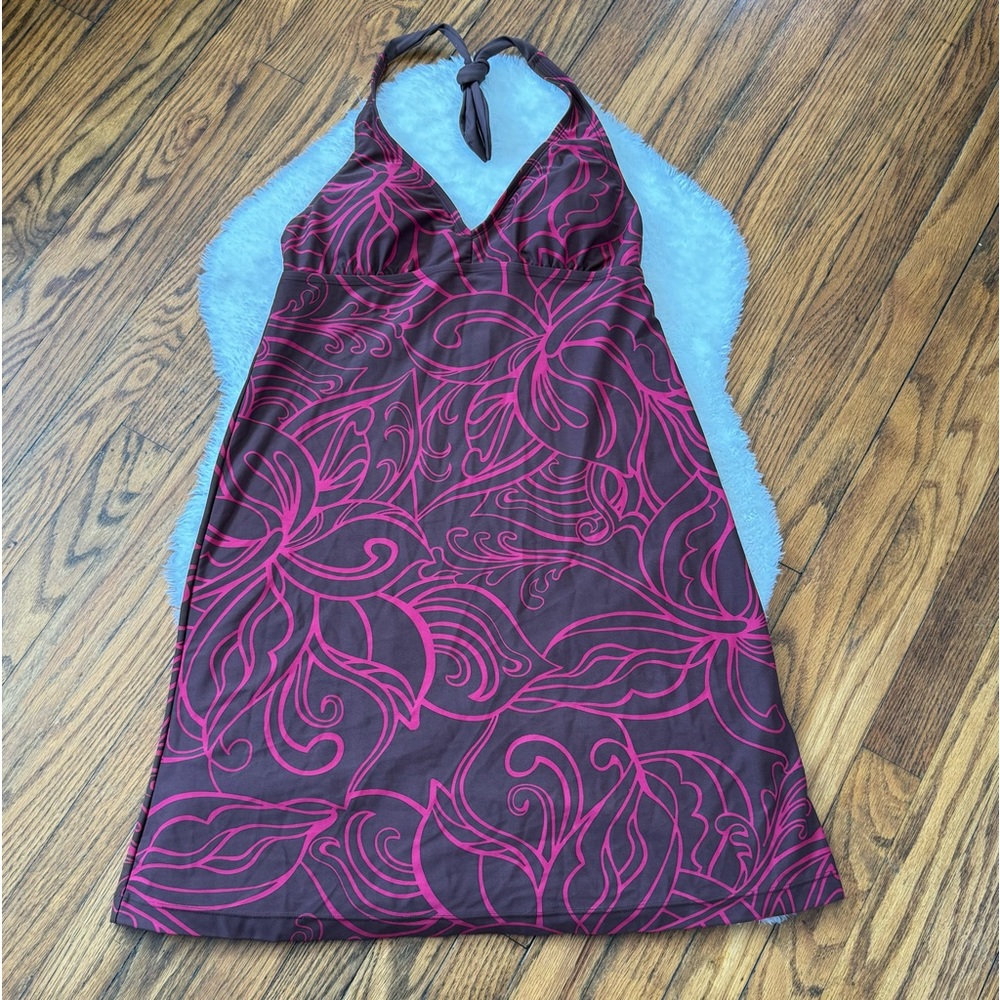 Athleta Swim UPF50+ Floral Retro Halter Neck Beach Resort Lifestyle Dress Sz M